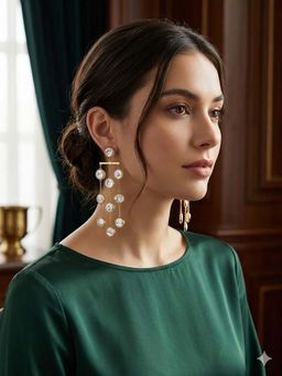 Designbox - Gold Tone Pearl Dangler Earrings