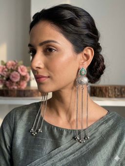 Designbox - Boho Oxidised Dangler Pink Earrings