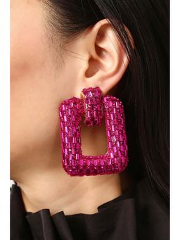 MINJI AND CO. - Gold Tone Vibrant Pink Iconic Earrings With Elegant Design