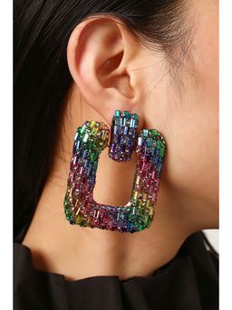MINJI AND CO. - Gold Tone Multi Colour Square Earrings With Elegant Design