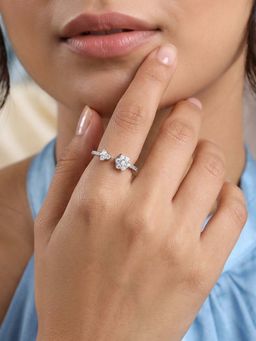 Ornate Jewels - 925 Silver Rhodium Plated American Diamond Sparkle Duo Ring