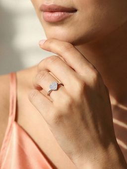 Ornate Jewels - 925 Silver Rhodium Plated American Diamond Dazzling Heartbeat Ring