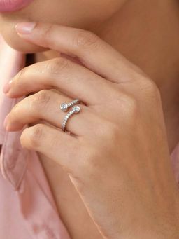 Ornate Jewels - 925 Silver Rhodium Plated American Diamond Twilight Twist Ring