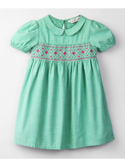 Beebay - Green Rose Embroidery Smocked Chambray Dressss