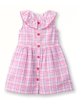 Beebay - Cotton Polyblend Frill Collar Seersucker Check Dress-Pink