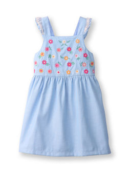 Beebay - Cotton Polyblend Embroidery Lace Trim Chambray Dress-Blue