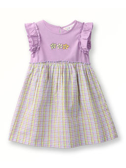 Beebay - Cotton Polyblend Mix Media Seersucker Check Dress-Purple