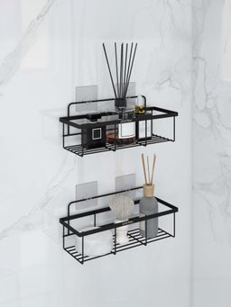 Plantex - GI Steel Shelf with Self Adhesive Sticker Black (Pack of 2)