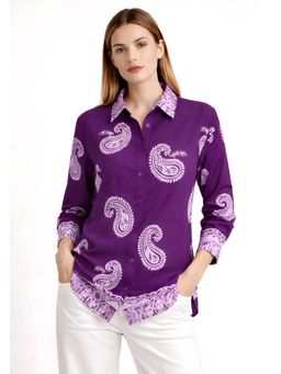 Lounge Dreams - Purple Puff Paisley Print Relaxed Fit Shirt