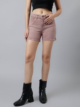 Xpose - Women Wood Rose High Rise Denim Shorts