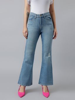 Xpose - Women Blue Comfort Boot Cut High Rise Low Distressed Stretchable Jeans