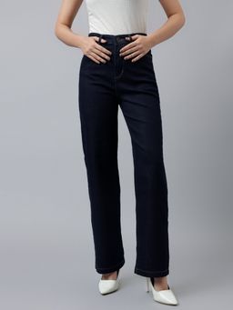 Xpose - Women Navy Blue Comfort Wide Leg Super High Rise Stretchable Jeans