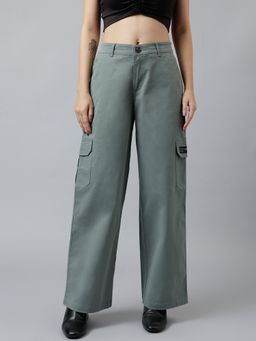 Xpose - Women Steel Blue Comfort Wide Leg High Rise Cargo