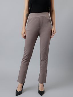 Xpose - Women Dark Mauve Solid Slim Fit High Rise Trouser