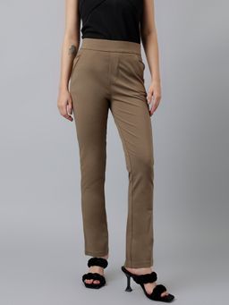 Xpose - Women Moss Solid Slim Fit High Rise Trouser