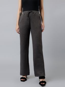 Xpose - Women Charcoal Solid Fleecy Wide Leg Trouser