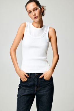 H&M - Women White Ribbed Vest Top