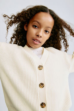 H&M - Girls White Rib-Knit Cardigan