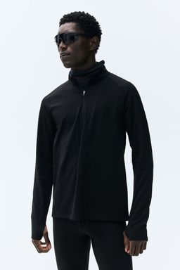 H&M - Men Black Zip-Top Midlayer Sports Top With Thermomove