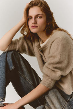 H&M - Women Beige Mohair-Blend Cardigan
