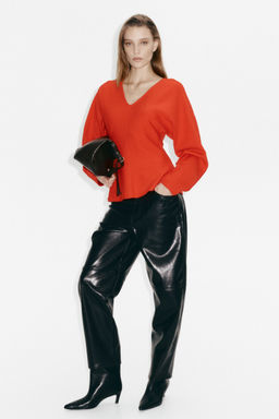 H&M - Women Red Knitted V-Neck Top