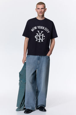 H&M - Men Blue Loose Fit Printed T-Shirt