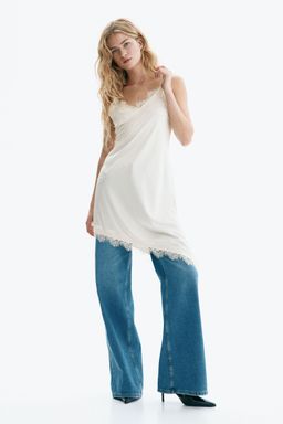 H&M - Women White Lace-Trimmed Jersey Slip Dress