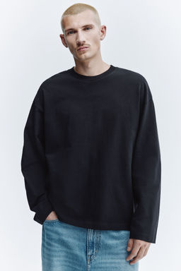 H&M - Men Black Oversized Fit Long-Sleeved Jersey Top