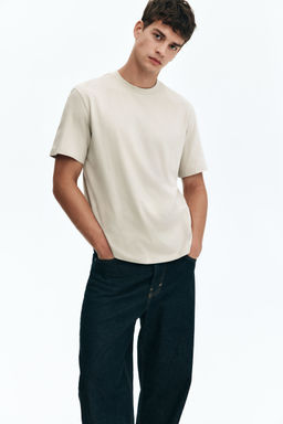 H&M - Men Beige Regular Fit Round-Neck T-Shirt