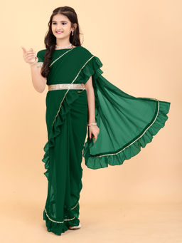 Shrithi Fashion Fab - Stylish Belt Included Saree with Unstitched Blouse