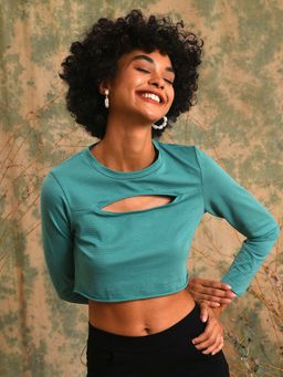 PINACOLADA - Women Turquoise Solid Stylish Casual Crop Top