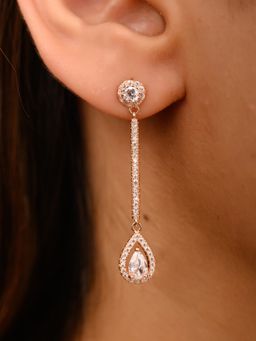 METALM - Rose Gold Plated Pear Cut Drop Earrings in 925 Silver