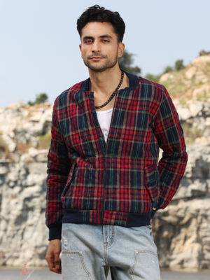 Blue Plaid Tartan Men's Bomber Jacket