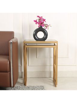 Claymint - Valentino Black Glass Nesting Side Table in Dark Gold Finish