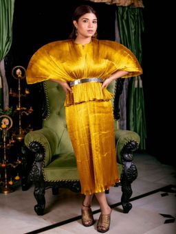 Uptownie - Pleated Top with Exaggerated Sleeves-Gold