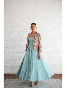 Keva Clothing - Anaya Blue Dress with Jacket (Set of 2)