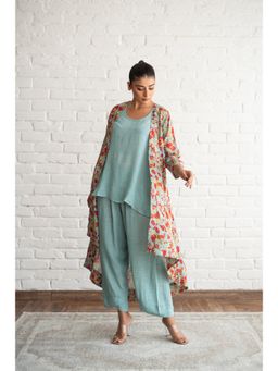 Keva Clothing - Zarin Blue Top with Shrug and Pant (Set of 3)