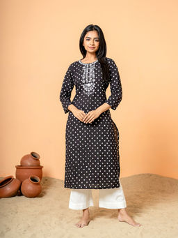 COTTONS DAILY - Elegant Black Embroidered Cotton Kurta