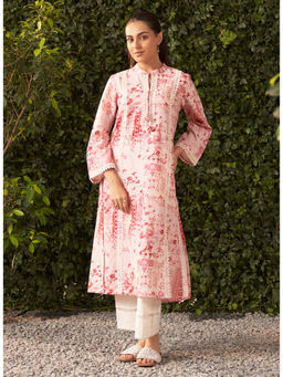 Lakshita - Light Pink Printed Linen A-Line Kurta for Women