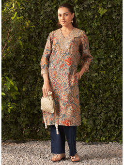 Lakshita - Multi Color Printed Modal Chanderi Straight Kurta for Women