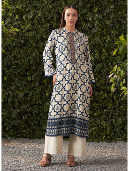 Lakshita - Navy Blue Printed Rayon Kurta for Women