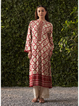 Lakshita - Cherry Red Printed Rayon Kurta for Women
