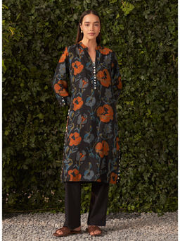 Lakshita - Black Printed Chanderi Kurta for Women