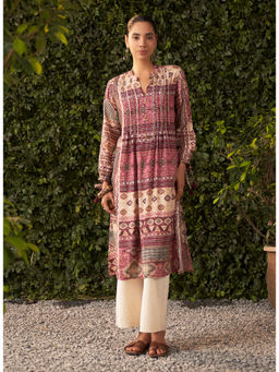 Lakshita - Burgundy Printed Shantoon Kurta for Women