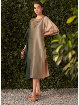 Lakshita - Green Embroidered Silk Kaftan Dress for Women