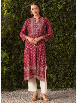 Lakshita - Wine Printed Rayon Kurta for Women