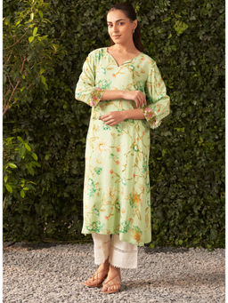 Lakshita - Green Printed Rayon Straight Kurta for Women