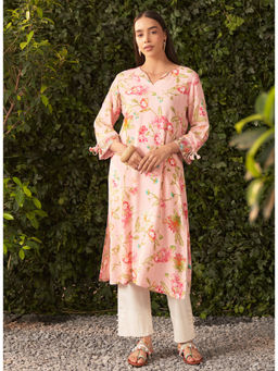 Lakshita - Light Pink Printed Rayon Straight Kurta for Women