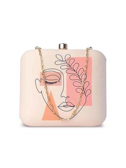 ARTKLIM - Off White Face Printed Box Clutch with Detachable Strap