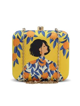 ARTKLIM - Yellow Citrus Bloom Printed Box Clutch with Detachable Strap
